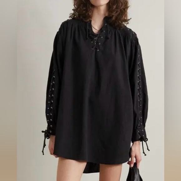 RE/DONE Pirate Lace-Up Linen & Cotton-Blend Mini Dress XS NWT